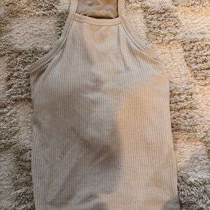 Klassy Network Ribbed Cream Tank Top